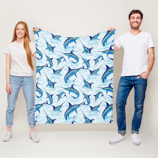 Blauwe Marlijn Springt uit Oceaan Fleece Deken (In situ)