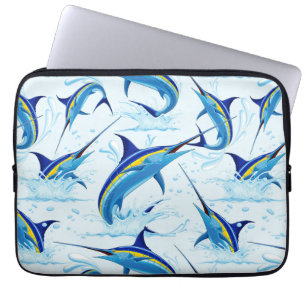 Blauwe Marlijn Springt uit Oceaan Laptop Sleeve