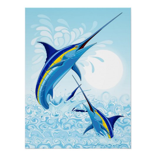 Blauwe Marlijn Springt uit Oceaan Perfect Poster (Voorkant)