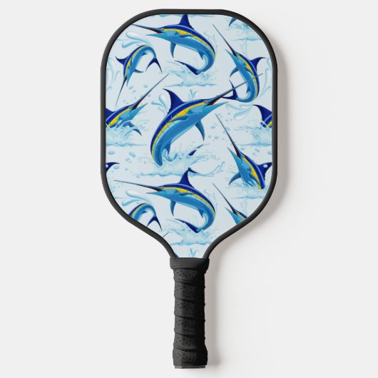 Blauwe Marlijn Springt uit Oceaan Pickleball Paddle (Voorkant)