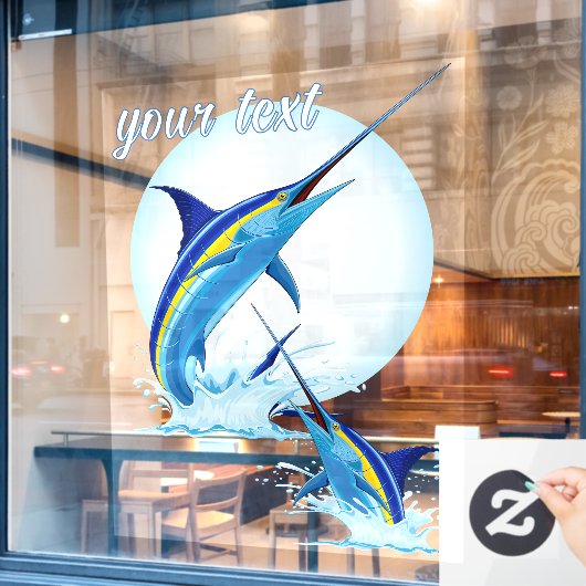 Blauwe Marlijn Springt uit Oceaan Raamsticker (Cafe Raam)