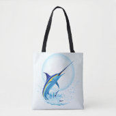 Blauwe Marlijn Springt uit Oceaan Tote Bag (Voorkant)