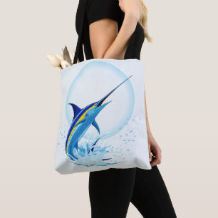 Blauwe Marlijn Springt uit Oceaan Tote Bag