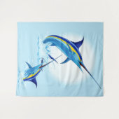 Blauwe Marlijn Springt uit Oceaan Wandkleed (Voorkant (horizontaal))