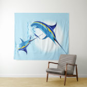 Blauwe Marlijn Springt uit Oceaan Wandkleed (In Situ (horizontaal))