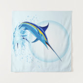 Blauwe Marlijn Springt uit Oceaan Wandkleed (Voorkant (horizontaal))