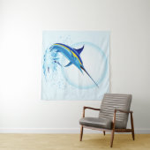 Blauwe Marlijn Springt uit Oceaan Wandkleed (In Situ (horizontaal))