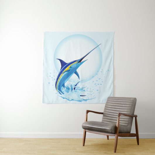 Blauwe Marlijn Springt uit Oceaan Wandkleed (In situ)