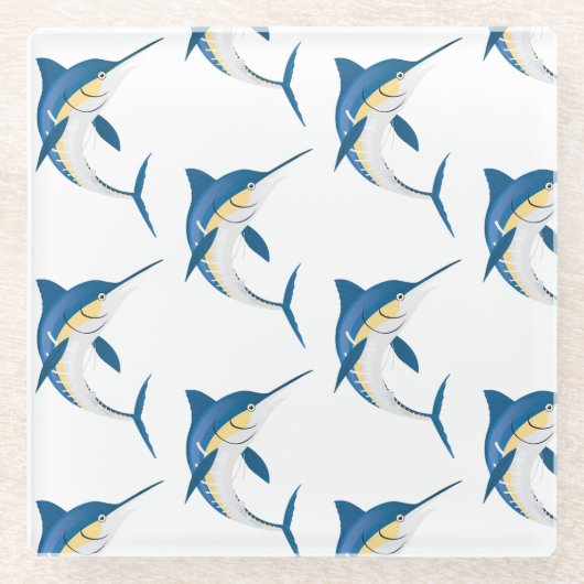 Blauwe Marlin 2 Glazen Onderzetter (Voorkant)