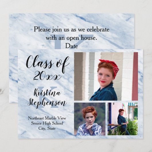 Blauwe marmer 3 Aankondiging van het Afstuderen va (Voorkant / Achterkant)