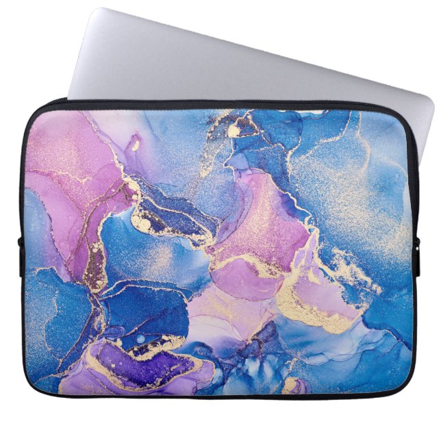 Blauwe, marmer abstracte laptophoes laptop sleeve (Voorkant)