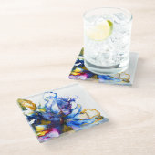 Blauwe marmer Agate Fluid Art Glazen Onderzetter (Schuin)