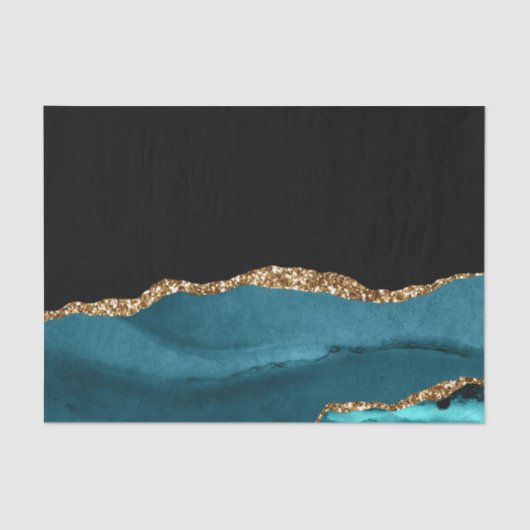 Blauwe marmer Agate Glamoureuze Black Golden Glitt Tissuepapier (Voorkant)