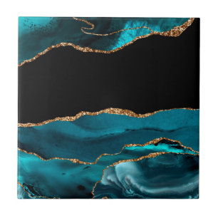 Blauwe marmer Agate Glamoureuze Zwarte Golden Glit Tegeltje