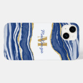 Blauwe marmer Agate Gold Glitter Monogram Naam Case-Mate iPhone Case (Achterkant (horizontaal))