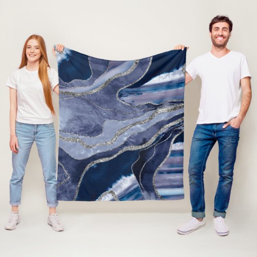 Blauwe marmer Agate Silver Glitter Glam #1 Fleece Deken (In situ)