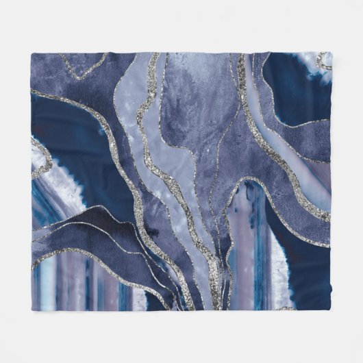Blauwe marmer Agate Silver Glitter Glam #1 Fleece Deken (Voorkant (Horizontaal))