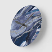 Blauwe marmer Agate Silver Glitter Glam #1 Ronde Klok (Hoek)