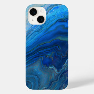 Blauwe marmer Agate Textuur Vloeibare kunst Case-Mate iPhone 14 Hoesje