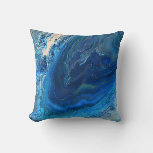 Blauwe marmer Agate Textuur Vloeibare kunst Kussen (Voorkant)