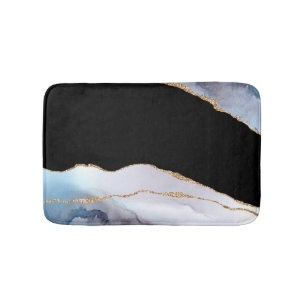 Blauwe Marmer Agate Zwarte Gouden Glitter Accenten Badmat