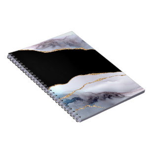 Blauwe Marmer Agate Zwarte Gouden Glitter Accenten Notitieboek