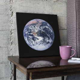 Blauwe marmer Earth op zwart Canvas Afdruk