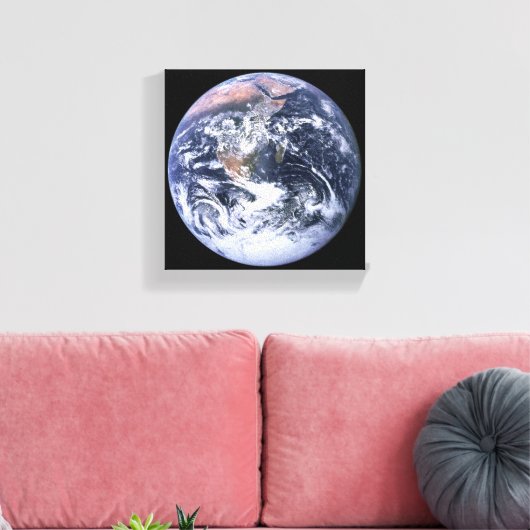 Blauwe marmer Earth op zwart Canvas Afdruk (Insitu (Woonkamer))