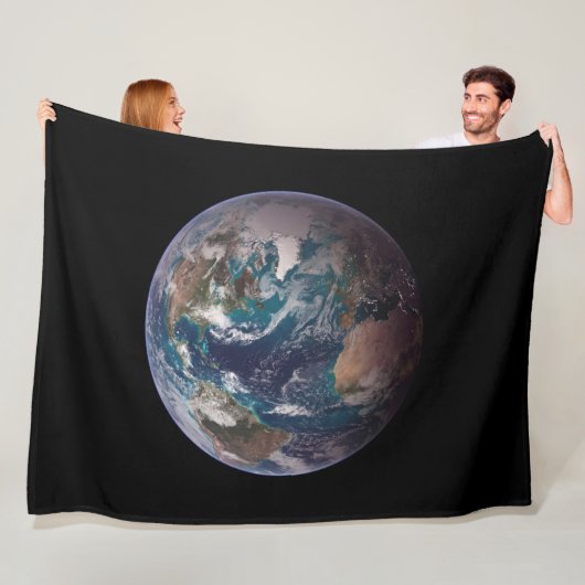 Blauwe marmer Earth (Western Hemisphere) Fleece Deken (In situ)