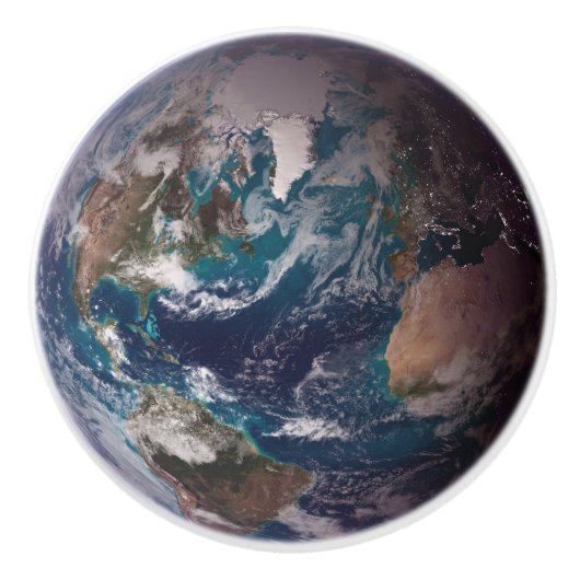 Blauwe marmer Earth (Western Hemisphere) Keramische Knop (Voorkant)