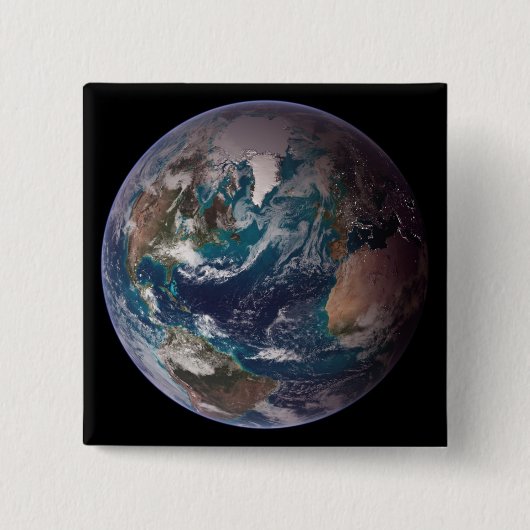 Blauwe marmer Earth (Western Hemisphere) Vierkante Button 5,1 Cm (Voorkant)