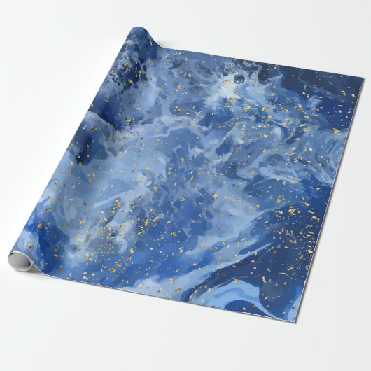 Blauwe marmer en goudtextuur cadeaupapier (Uitgerold)
