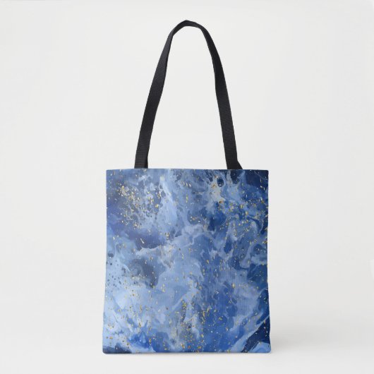 Blauwe marmer en goudtextuur tote bag (Voorkant)