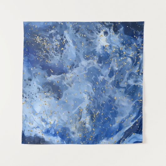 Blauwe marmer en goudtextuur wandkleed (Voorkant)