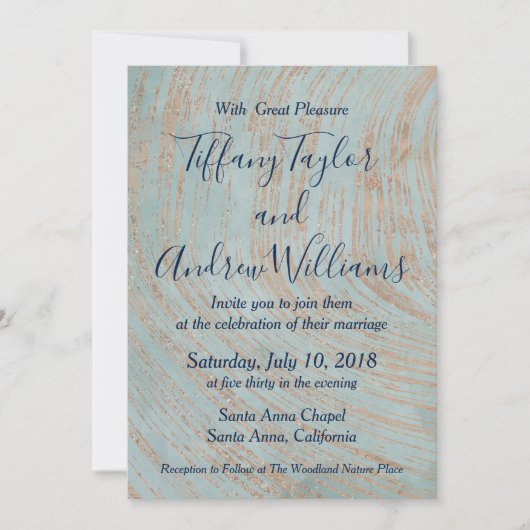 Blauwe marmer en koperbruiloft kaart (Voorkant)