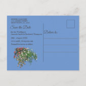 Blauwe marmer en roze flamingos aankondigingskaart (Achterkant)