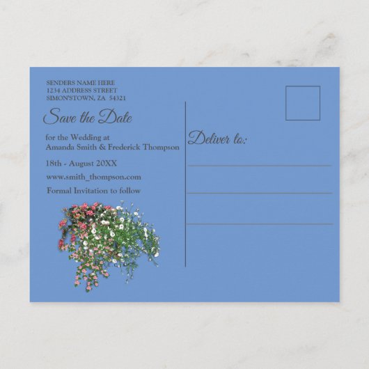 Blauwe marmer en roze flamingos aankondigingskaart (Achterkant)