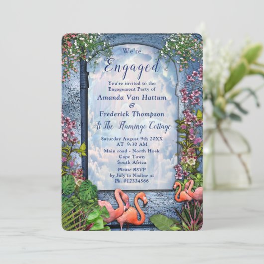 Blauwe marmer en roze flamingos kaart (Staand voorkant)