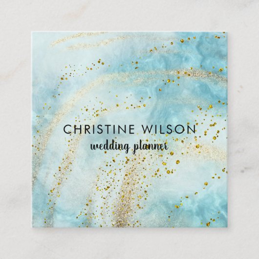 blauwe marmer FAUX glitter details Vierkante Visitekaartje (Voorkant)