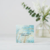 blauwe marmer FAUX glitter details Vierkante Visitekaartje (Staand voorkant)