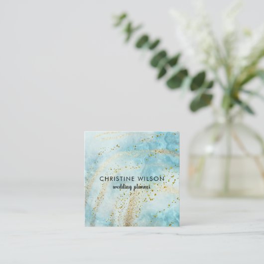 blauwe marmer FAUX glitter details Vierkante Visitekaartje (Staand voorkant)