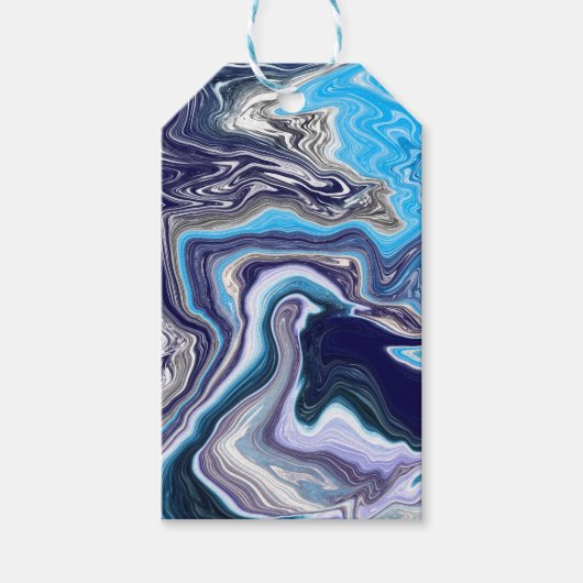Blauwe marmer Fluid Art Birthday naar en van Cadeaulabel (Voorkant)