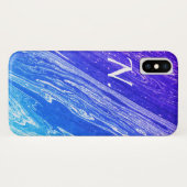 Blauwe marmer gepolijst Stone Imitation & Monogram Case-Mate iPhone Case (Achterkant (horizontaal))