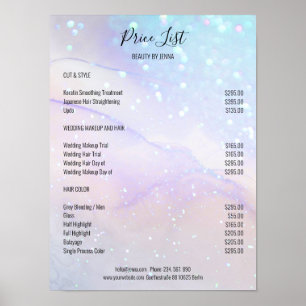 Blauwe marmer Glitter Salon Price Lists Poster