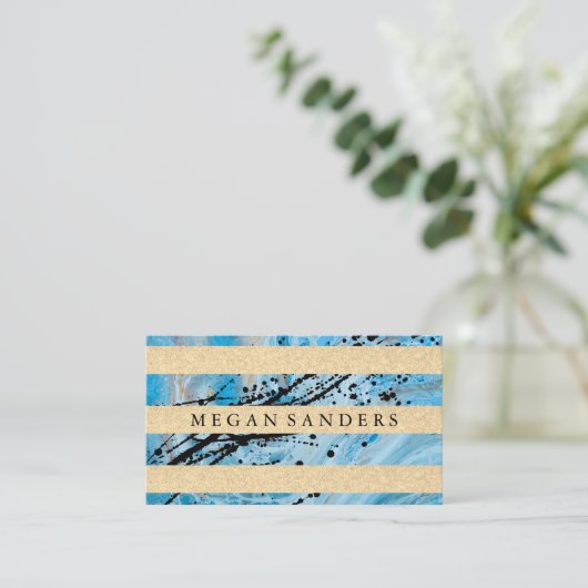 Blauwe marmer | Glitterstripes voor goud Visitekaartje (Staand voorkant)