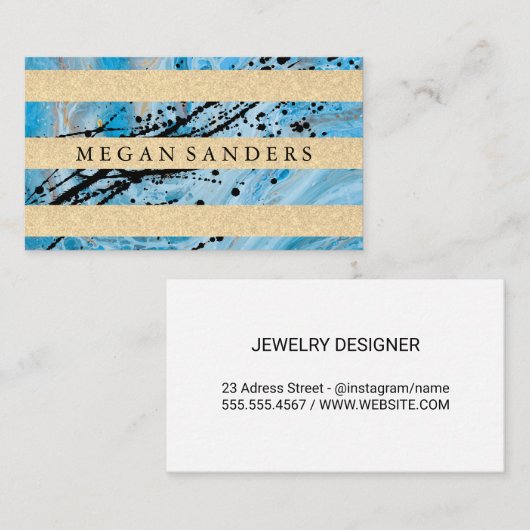 Blauwe marmer | Glitterstripes voor goud Visitekaartje (Voorkant / Achterkant)