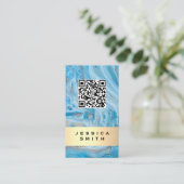 Blauwe marmer | Goudborstel | QR-etiket Visitekaartje (Staand voorkant)