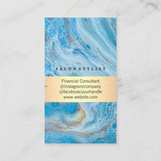 Blauwe marmer | Goudborstel | QR-etiket Visitekaartje (Achterkant)