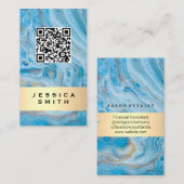 Blauwe marmer | Goudborstel | QR-etiket Visitekaartje (Voorkant / Achterkant)