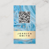 Blauwe marmer | Goudborstel | QR-etiket Visitekaartje (Voorkant)